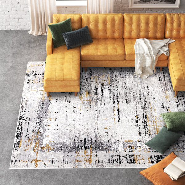 Steelside™ Acosta Power Loom Gray/Gold/Black Rug & Reviews Wayfair